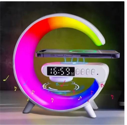 مكبر صوت ذكي مع ضوء وشاحن لاسلكي ومنبه